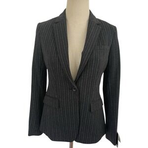 Banana Republic Womens Blazer Dark Gray Striped Stretch One Button Jacket 0P NWT